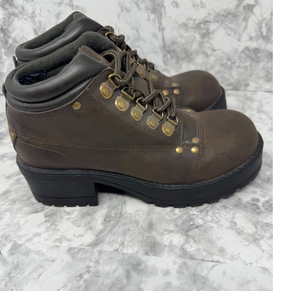 VTG 90s Fashion Bug 🤎Chunky Platform Boots Brown Hiker Grunge Y2K Gorpcore 8.5 - Picture 4 of 10